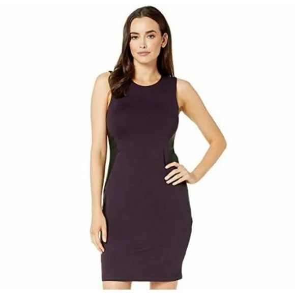 KAREN KANE RAYON BLACK/PURPLE SHEATH DRESS. Large. - Picture 3 of 11